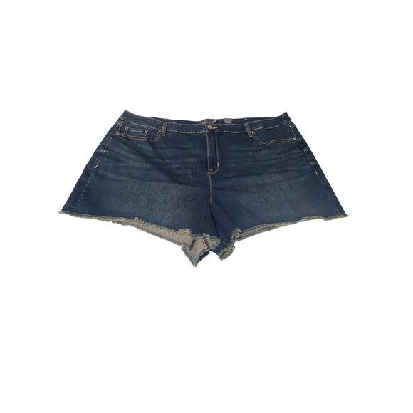 Torrid Womens Denim Frayed Hem Shorts Size 28 Dark Wash Stretchy Comfortable Fit - Picture 1 of 5